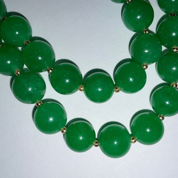 Vintage Jadeite & Pearl Statement Necklace – Art Deco Style Pendant, Double Halo - Picture 5 of 9